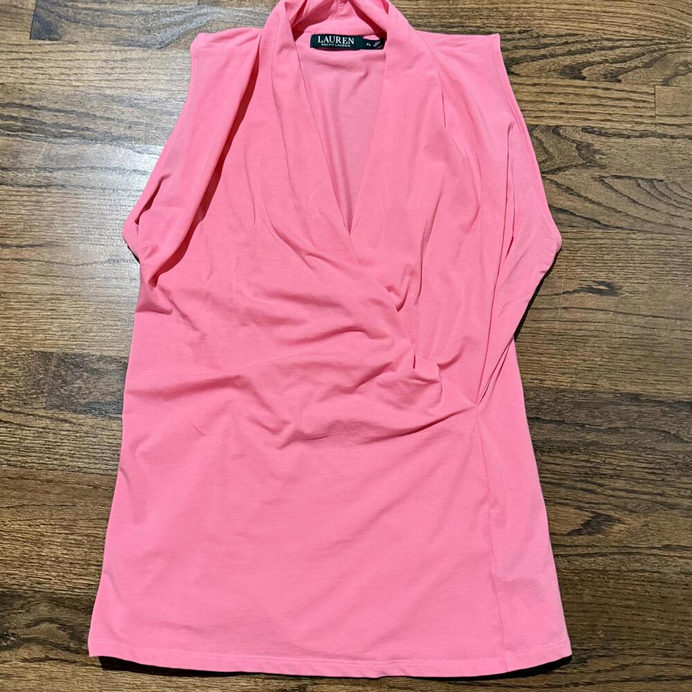 NWOT Lauren Ralph Lauren Pink Faux Wrap Sleeveless Top XL - Picture 2 of 7